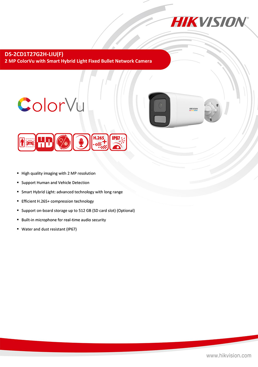 HIKVISION DS-2CD1T27G2H-LIU กล้องวงจรปิด IP CAMERA 2MP ColorVu with Smart Hybrid Light ภาพสีตลอด 24 ชั่วโมง มีไมค์ในตัว BY BILLIONAIRE SECURETECH DS-2CD1T27G2H-LIU