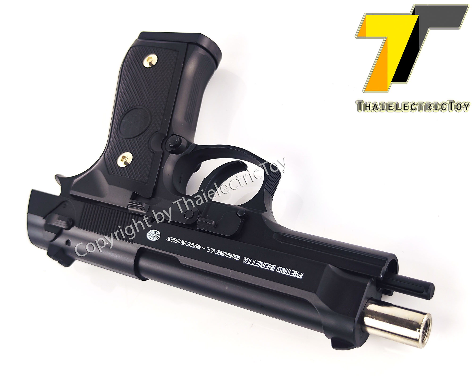 ปืนอัดลมพลาสติก Beretta ชักยิงทีล่ะนัด ลำกล้องยาว 8 นิ้ว หนัก 213 กรัม แขวนสไลน์ได้