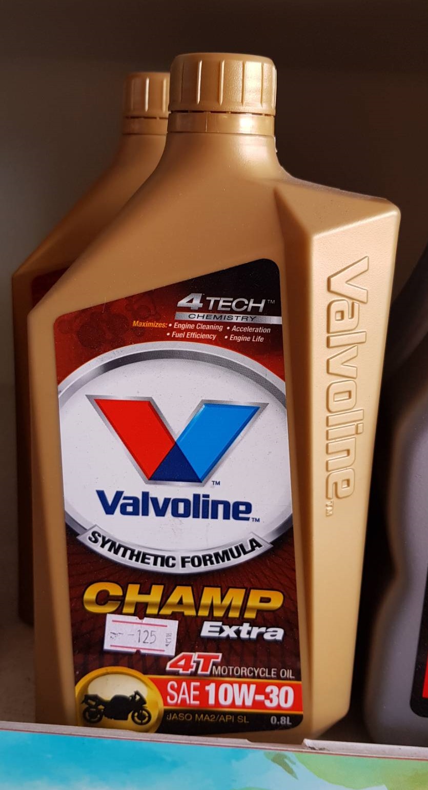 น้ำมันเครื่อง มอเตอร์ไซค์ Valvoline (วาโวลีน) Champ Extra 4T SAE 10W-30 ขนาด 0.8 ลิตร