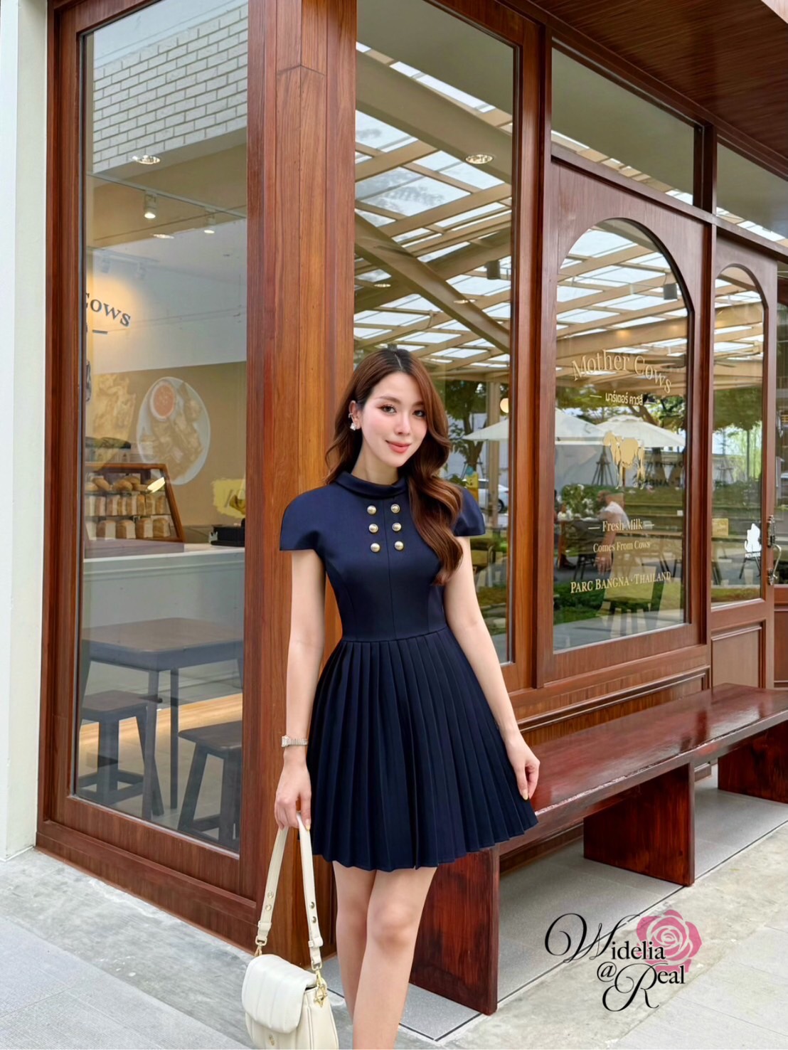 Korea Dress เดรสคอพับ แขนสั้น กระโปรงจีบรอบ