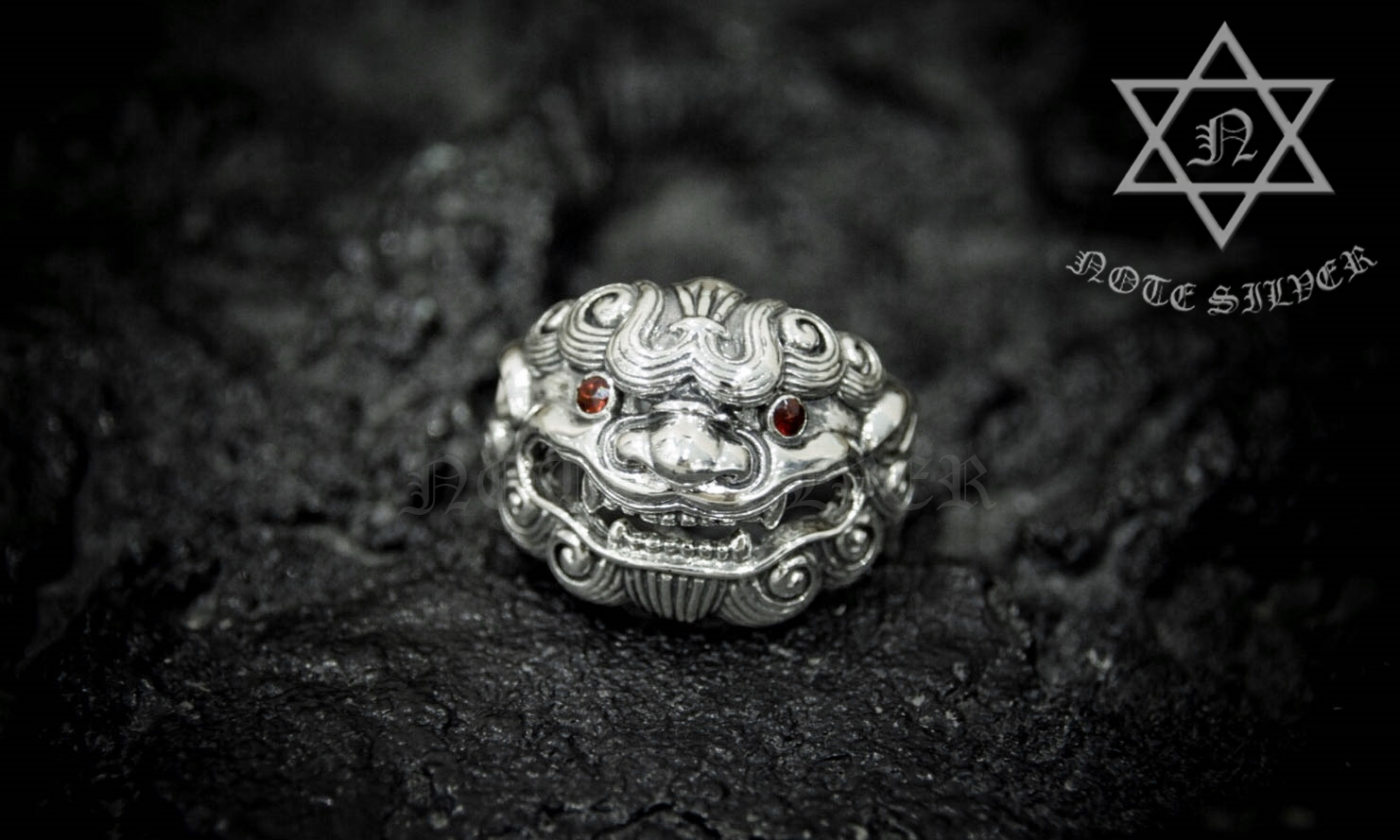 แหวนเงินแท้ สิงโตจีนตาสีแดง Sterling Silver 925 NSRG1778