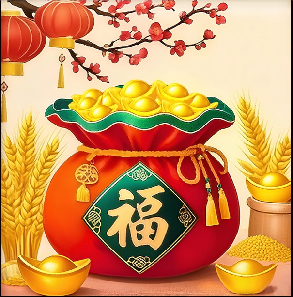 chinese-1003 *สินค้าหมด* ชุดปักครอสติช ลายถุงทองอักษรมงคล โชคดีมีความสุข (ปักเต็มผืนผ้า ไม่มีเดินเส้น ผ้า9CT พิมพ์ลาย ปัก 4 เส้นเล็ก) ขนาด 60*60 ซม.ผ้าครอสติช 9CTพิมพ์ลายปักบนผ้า ไหมคอตตอน 18 สี ผังลาย เข็ม