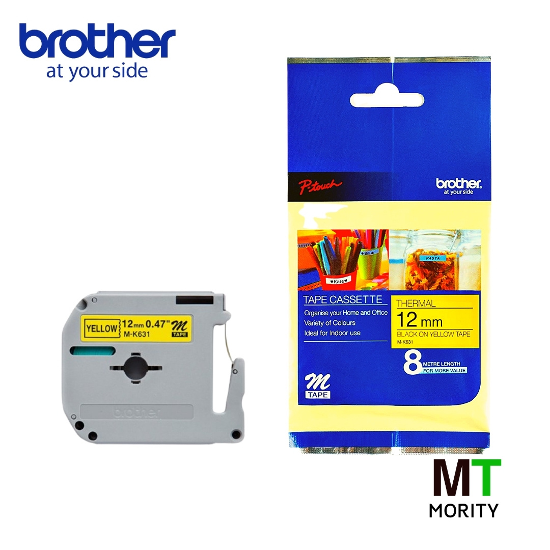 เทปพิมพ์อักษร BROTHER M Tape 12 mm. - อักษรดำพื้นเหลือง M-K631