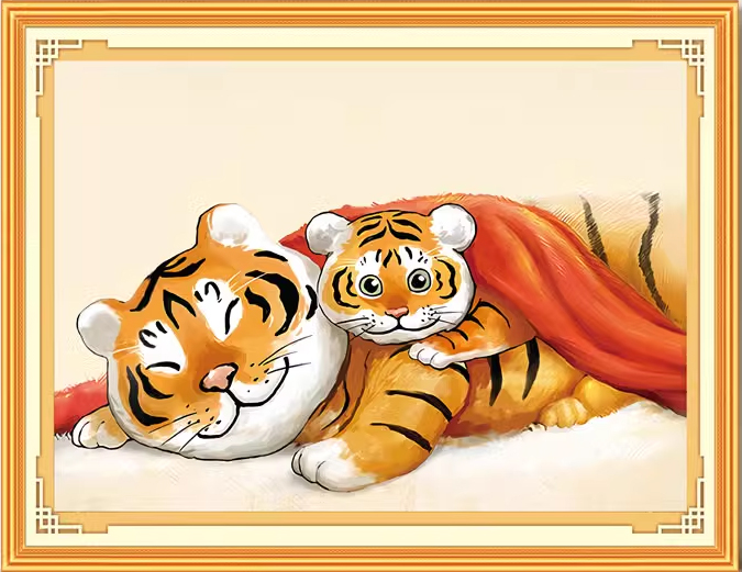 tiger-1100 *สินค้าหมด* ชุดปักครอสติช ลายเสือแม่ลูก (ปักเต็มผืนผ้า ไม่มีเดินเส้น ปักครั้งละ 3 เส้นเล็ก) ขนาด 56*41 ซม.ผ้าครอสติช 11CTพิมพ์ลายปักบนผ้า ไหมคอตตอน 22 สี ผังลาย เข็ม