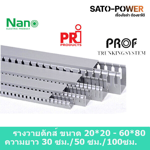 รางวายดัก NANO WD6080NANO 60x80 ยาว 30ซม. 50ซม. 100ซม. รางเก็บสายไฟ สีเทา รางเก็บสายไฟแบบทึบ รางครอบสายไฟพลาสติก แบบทึบ