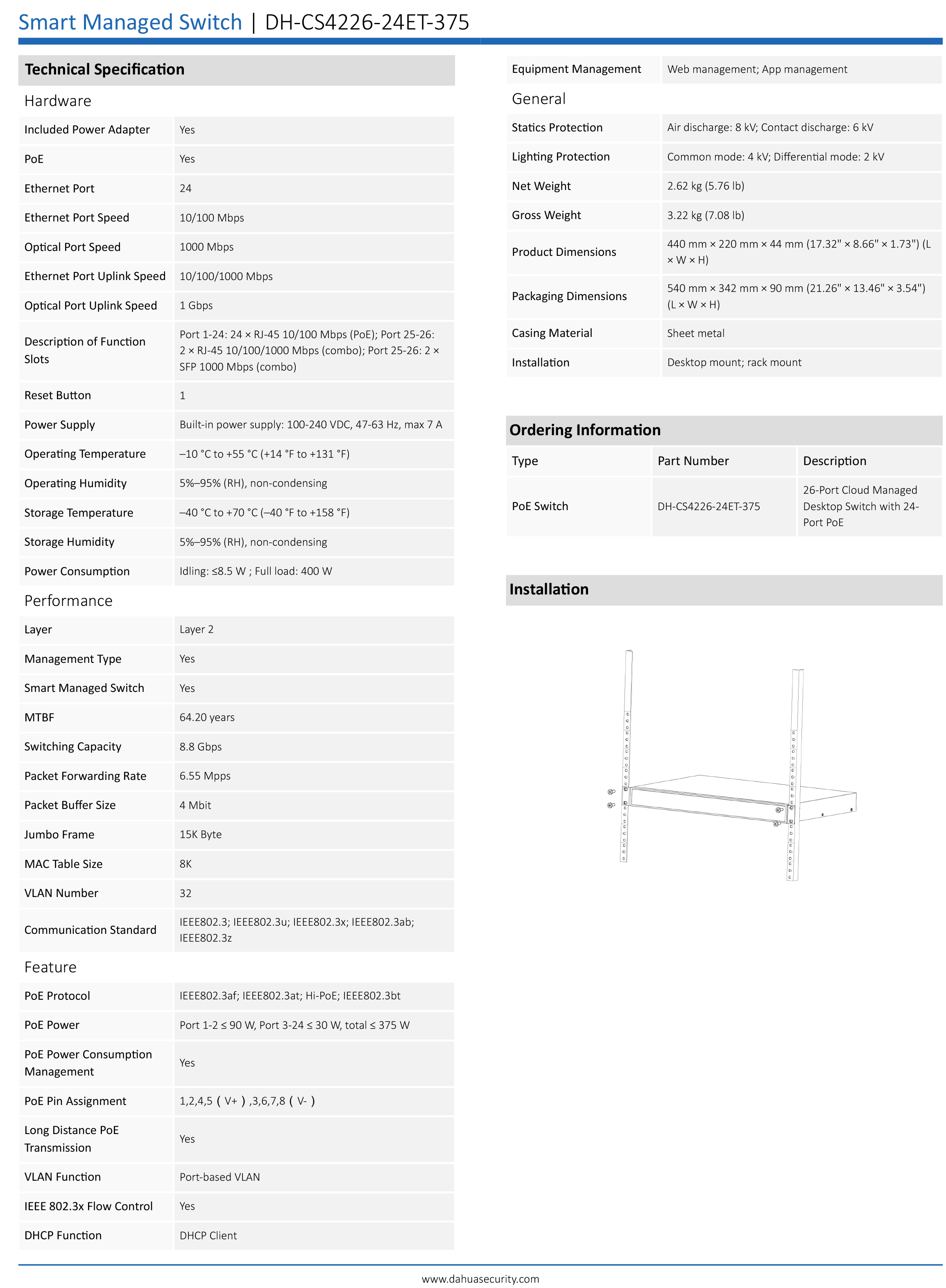 DAHUA CS4226-24ET-375 : 26-Port Cloud Managed Desktop Switch with 24-Port PoE BY BILLIONAIRE SECURETECH CS4226-24ET-375