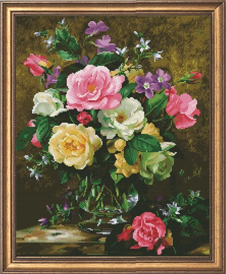 rose-1126 *สินค้าหมด* ชุดปักครอสติช ลายแจกันกุหลาบหลากสี (ปักเต็มผืนผ้า ไม่มีเดินเส้น ผ้า 11CTพิมพ์ลาย ปัก 3 เส้นเล็ก) ขนาด 54*65 ซม.ผ้าครอสติช 11CTพิมพ์ลายปักบนผ้า ไหมคอตตอน 54 สี ผังลาย เข็ม