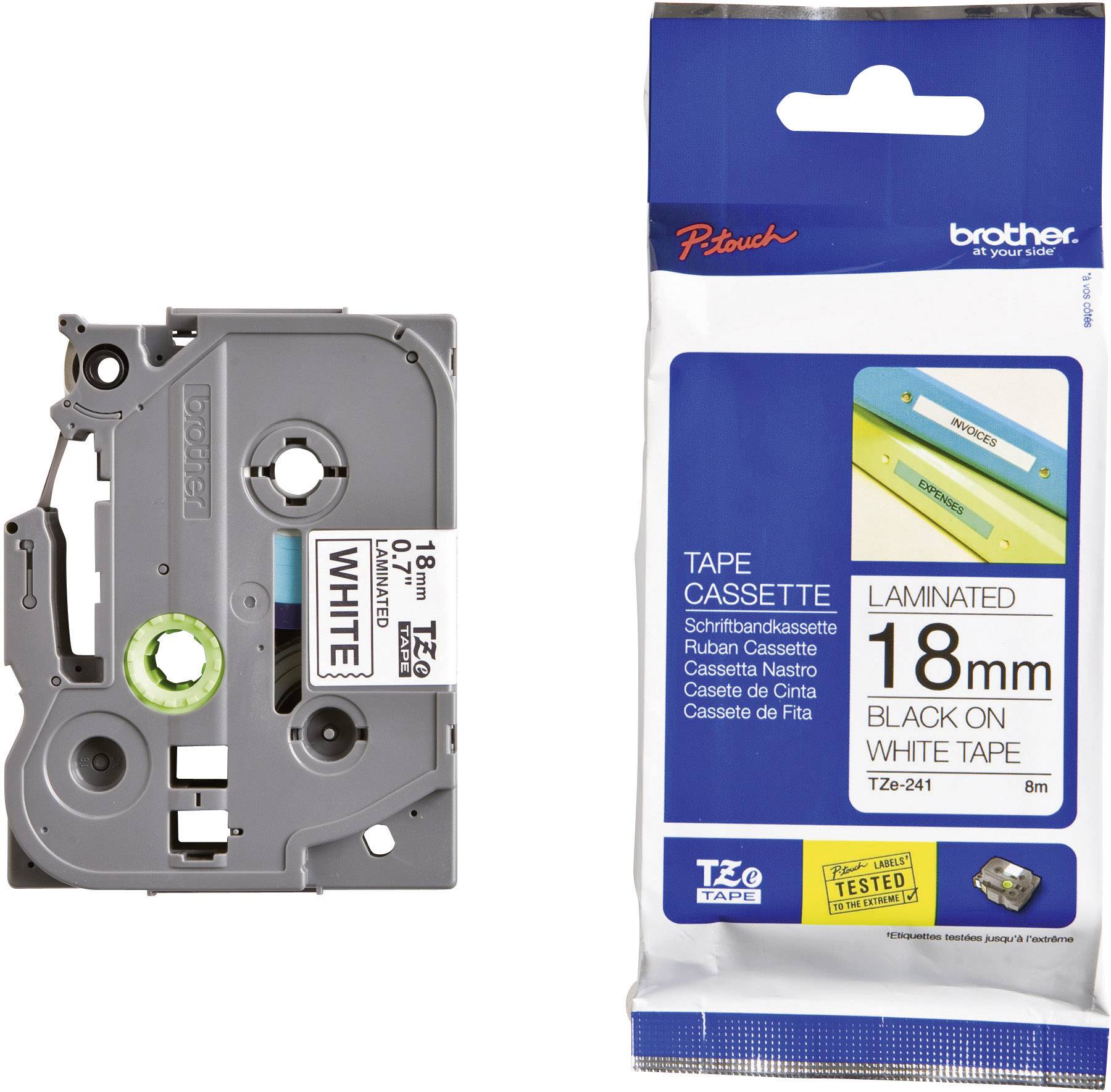เทปพิมพ์อักษร BROTHER 18 mm. - อักษรดำพื้นขาว TZE-241