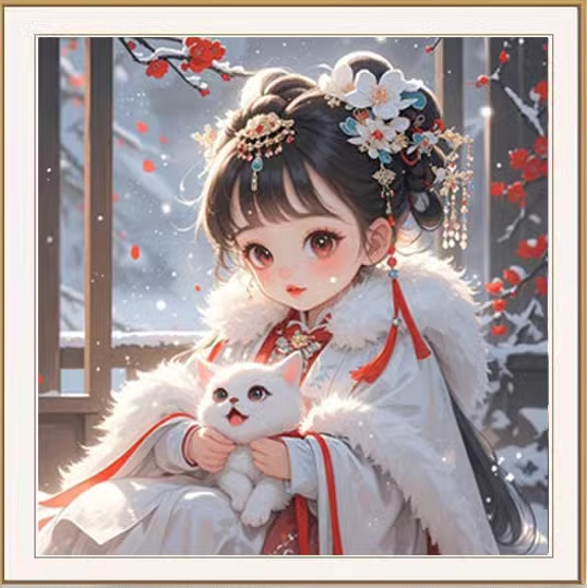 girl-1006 *พร้อมส่ง* ชุดปักครอสติช ลายสาวน้อยกับน้องแมว (ปักเต็มผืนผ้า ไม่มีเดินเส้น ผ้า11CT พิมพ์ลาย ปัก 3 เส้นเล็ก) ขนาด 50*50 ซม.ผ้าครอสติช 11CT พิมพ์ลายปักบนผ้า ไหมคอตตอน 43 สี ผังลาย เข็ม