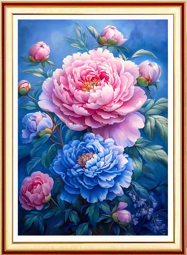 botan-1152 *สินค้าหมด* ชุดปักครอสติช ลายโบตั๋นชมพูฟ้า (ปักเต็มผืนผ้า ไม่มีเดินเส้น ผ้า11CTพิมพ์ลาย ปัก 3 เส้นเล็ก) ขนาด 50*70 ซม.ผ้าครอสติช 11CTพิมพ์ลายปักบนผ้า ไหมคอตตอน 38 สี ผังลาย เข็ม