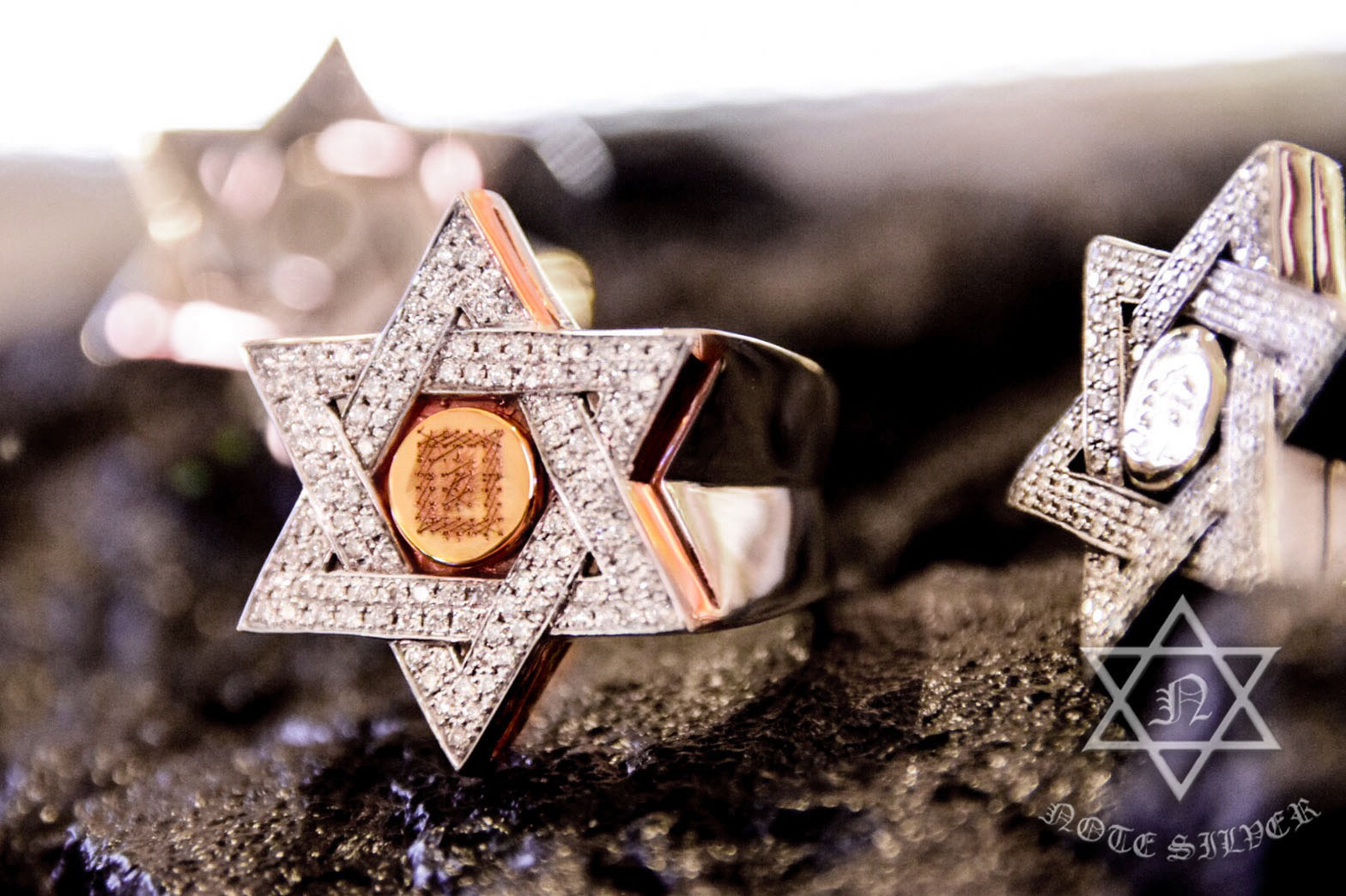 แหวนดาว Star of David แผ่นดาวพิ้งโกล 9K ตุ่มกลางทองคำ 18K NSPG1064
