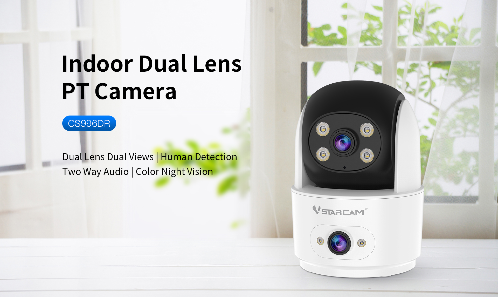 Vstarcam CS996DR กล้องวงจรปิดระบบ IP WIFI 2 MP กล้องเลนส์คู่ (Dual Len) Smart Color Night Vision มีไมค์และลำโพงในตัว BY BILLIONAIRE SECURETECH CS996DR