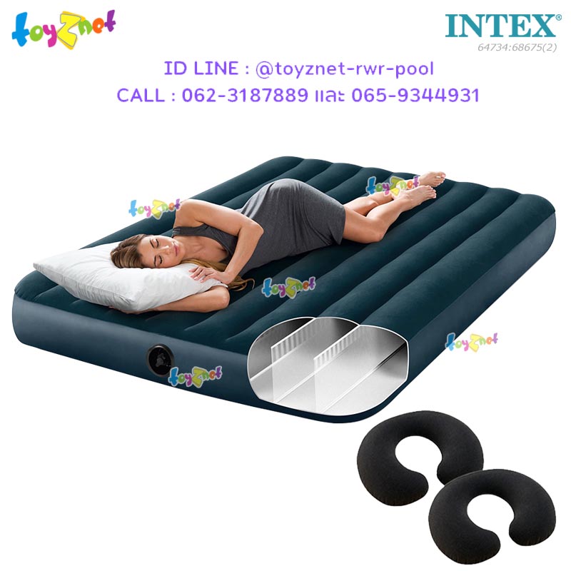 Intex New Structure - More Comfortable Dura-Beam Fiber-Tech Airbed 5ft (Queen) 1.52x2.03x0.25 m Midnight Green no.64734 + 2 Travel Pillows