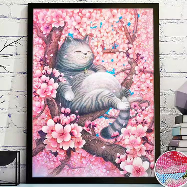 cat-1152 *สินค้าหมด* ชุดปักครอสติชลูกปัดแก้ว ลายแมวน้อยซากุระ (ปักลูกปัดแก้วเต็มผืนผ้า ผ้า11CTพิมพ์ลาย ปัก 2 เส้นเล็กพร้อมลูกปัดแก้ว) ขนาด 50*65 ซม. ผ้าครอสติช 11CTพิมพ์ลายปักบนผืนผ้า+ไหมคอตตอน 30 สี+ลูกปัดแก้ว 30 สี+ผังลาย+เข็ม