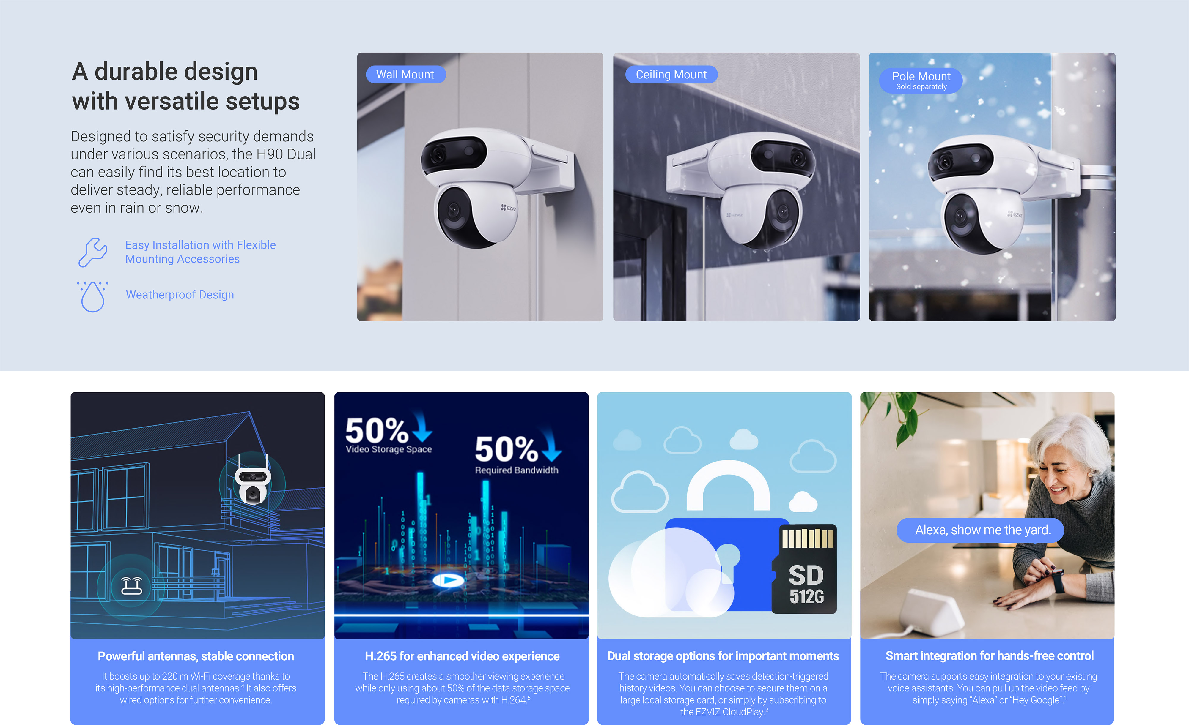 EZVIZ H90 Dual กล้องวงจรปิดระบบ IP WIFI ความละเอียด 2K+ & 2K+ DUAL LENS ภาพสี 24 ชม. มีไมค์และลำโพงในตัว ติดตั้งภายนอกได้ BY BILLIONAIRE SECURETECH EZVIZ H90 Dual