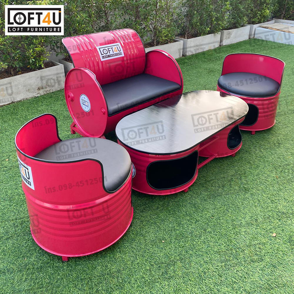 ชุดโซฟาถังรับแขกพูลวิลล่า รีสอร์ท คาเฟ่ Living Sofa Table Set : leather cushion / 2-4 seats