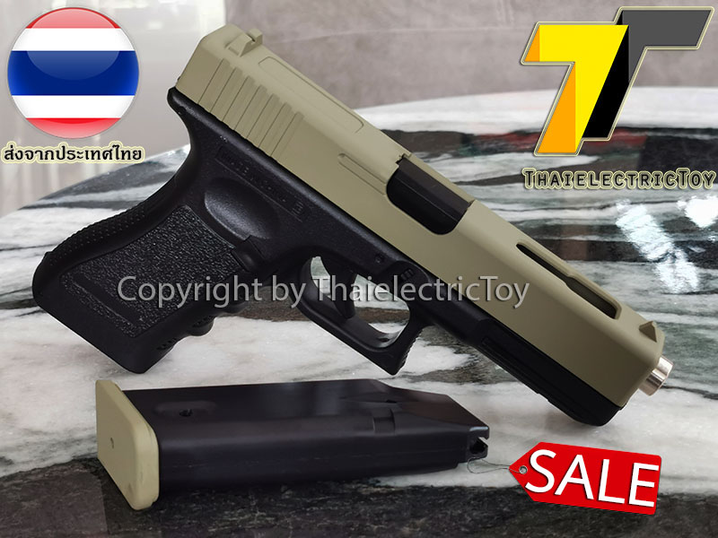 ปืนอัดลมพลาสติกทรง กล็อค 18C แบบชักยิงทีล่ะนัด ขนาดเท่าของจริง ลูกหมดสไลด์ค้างได้ มีเซฟตี้ และช่องคัดปลอก ใช้ลูกกระสุนพลาสติก 6 มิล