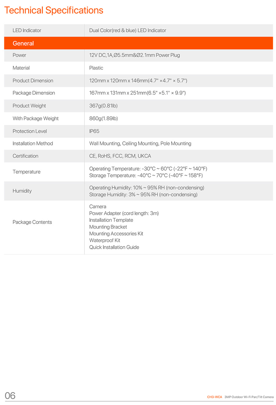 TENDA CH3-WCA 3MP Outdoor Wi-Fi Pan/Tilt Camera BY BILLIONAIRE SECURETECH CH3-WCA