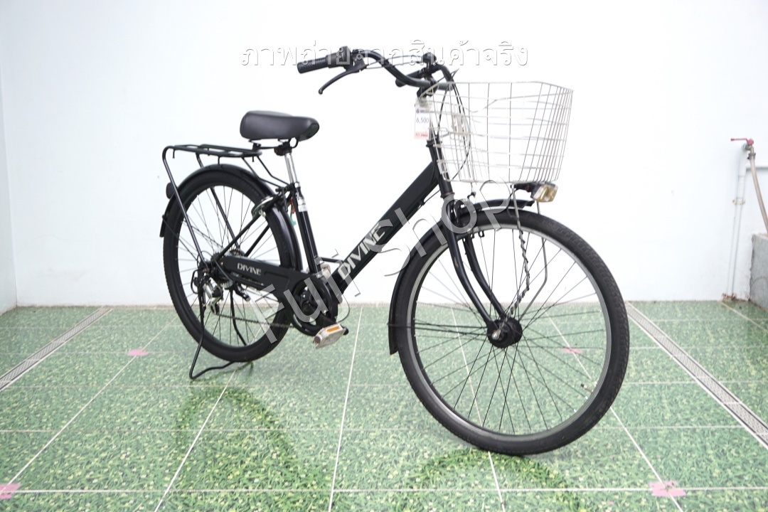 จักรยานแม่บ้านล้อโต ญี่ปุ่น - ล้อ 26x1.95 - เกียร์ 6 สปีด - ไฟหน้าอัตโนมัติ - Divine - สีดำ [จักรยานมือสอง]
