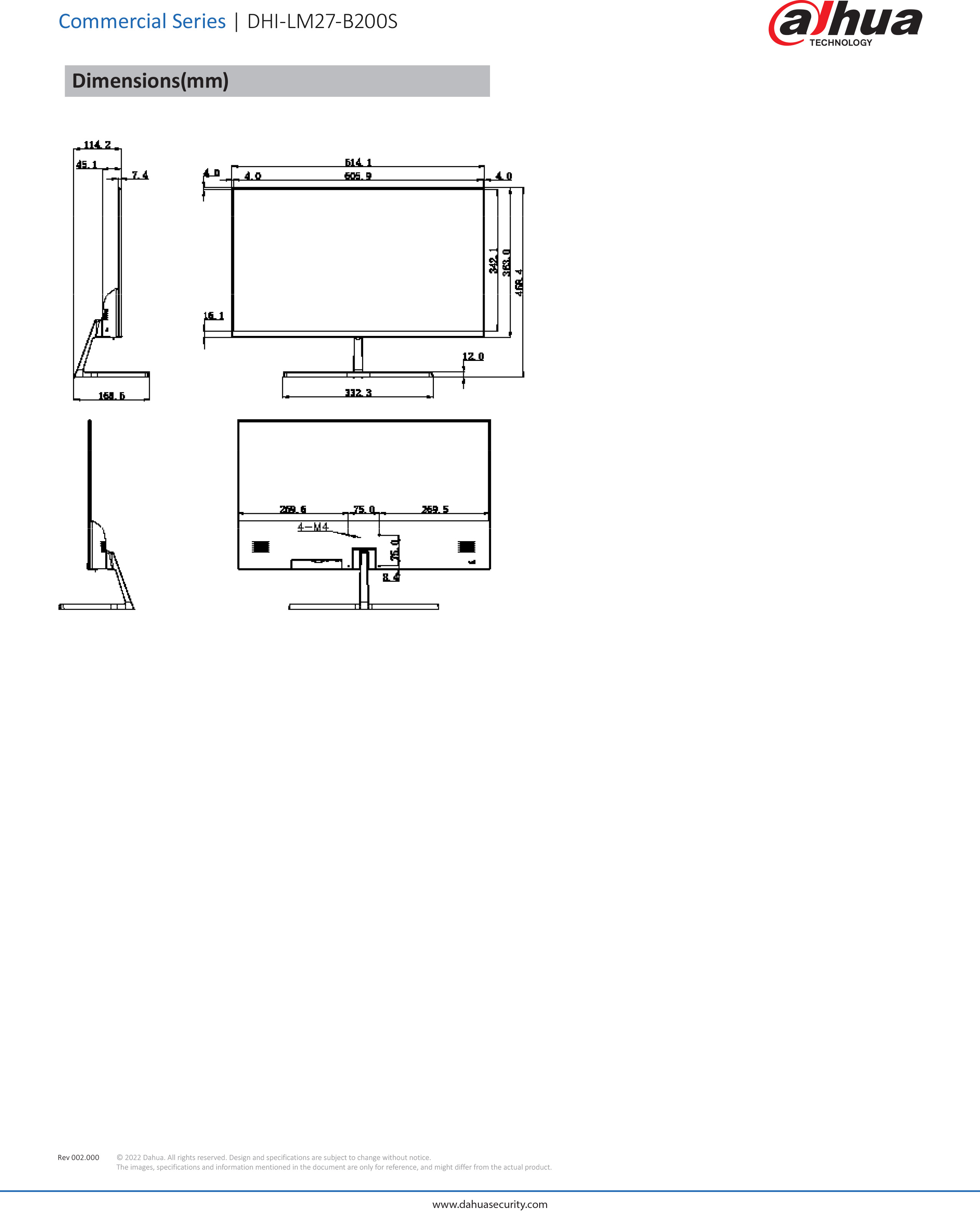 DAHUA LM27-B200S 27'' FHD Monitor 75Hz Refresh Rate : VGA×1, HDMI×1 Built-In Speaker BY BILLIONAIRE SECURETECH LM27-B200S