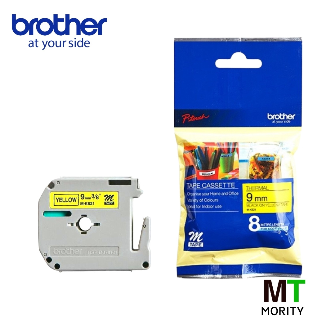 เทปพิมพ์อักษร BROTHER M Tape 9 mm. - อักษรดำพื้นเหลือง M-K621