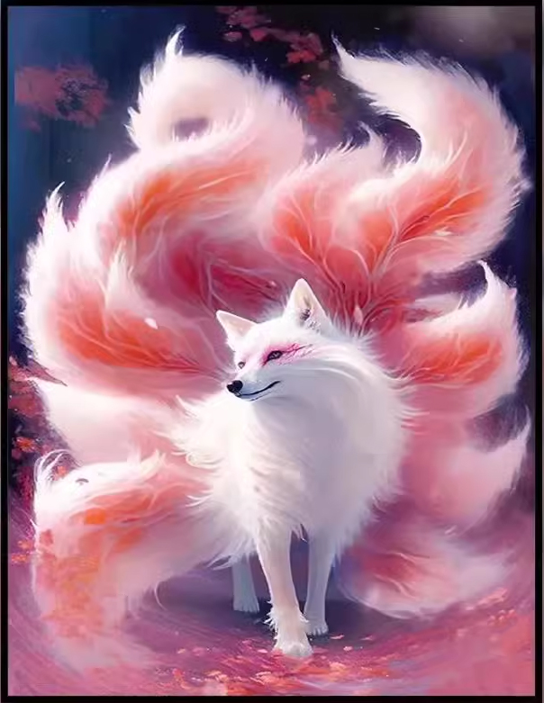 fox-1100 *สินค้าหมด* ชุดปักครอสติช ลายจิ้งจอกเก้าหาง (ปักเต็มผืนผ้า ไม่มีเดินเส้น ปักครั้งละ 3 เส้นเล็ก) ขนาด 40*50 ซม.ผ้าครอสติช 11CT พิมพ์ลายปักบนผ้า ไหมคอตตอน 40 สี ผังลาย เข็ม