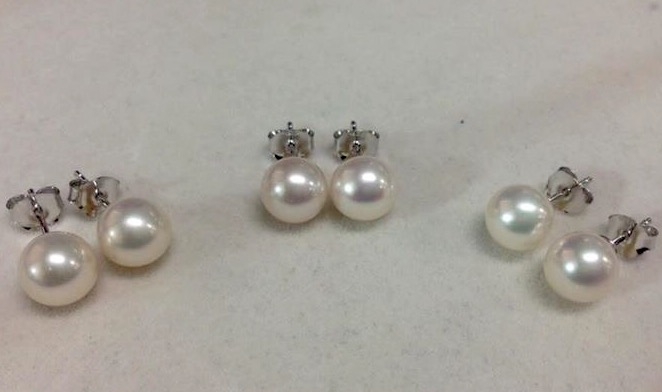 ต่างหูไข่มุกแท้ 9-9.5 มิล กลม ก้านเงินแท้