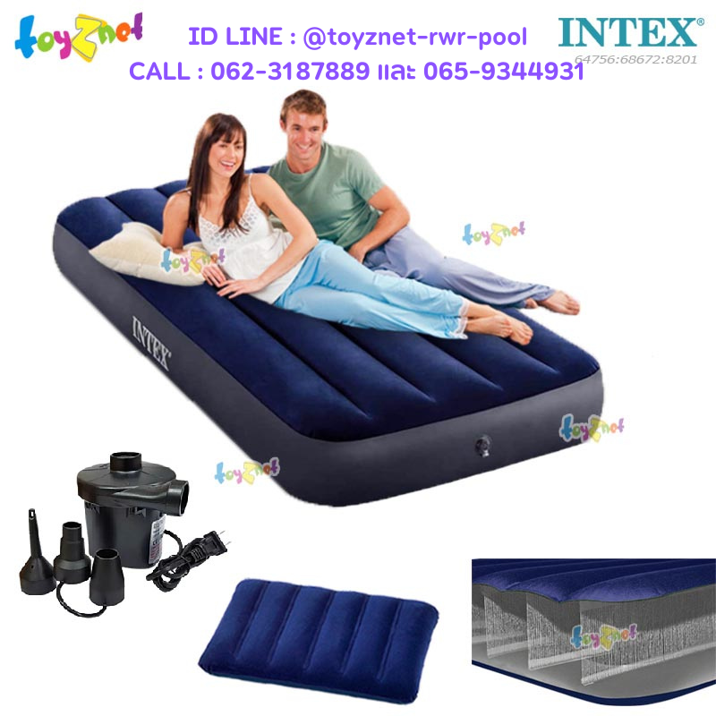 Intex Dura-Beam Airbed 2.5ft (Jr. Twin) 0.76x1.91x0.25 m no.64756/64731 + 1 Pillows + Electric Air Pump