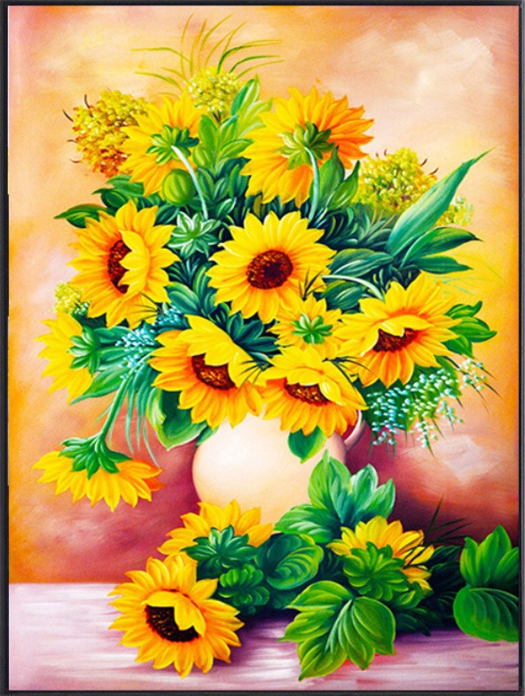 sunflower-1100 *สินค้าหมด* ชุดปักครอสติช ลายแจกันดอกทานตะวัน (ปักเต็มผืนผ้า ไม่มีเดินเส้น ผ้า11CTพิมพ์ลาย ปัก 3 เส้นเล็ก) ขนาด 50*66 ซม.ผ้าครอสติช 11CTพิมพ์ลายปักบนผ้า ไหมคอตตอน 48 สี ผังลาย เข็ม