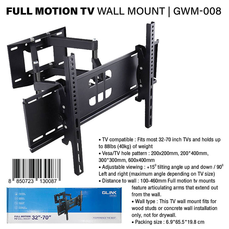 GLINK GWM-008 : ขาแขวนทีวี Flat Panel TV Plasma wall mount สำหรับทีวีขนาด 26-52 นิ้ว BY BILLIONAIRE SECURETECH GWM-008