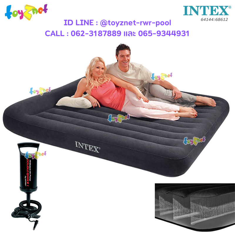 Intex ส่งฟรี ที่นอนเป่าลม ดูรา-บีม 6 ฟุต (คิง) มีที่หนุนหัวในตัว 1.83x2.03x0.25 ม. รุ่น 64144 + ที่สูบลมดับเบิ้ล ควิ๊ก วัน