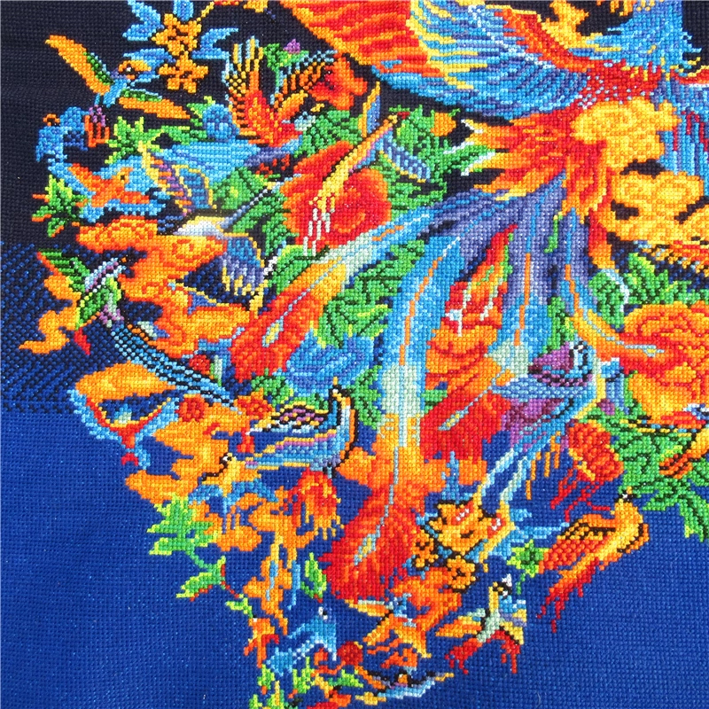 phoenix-1100 *สินค้าหมด* ชุดปักครอสติช ลายหงส์ฟินิกซ์กับนกน้อย (ปักเต็มผืนผ้า ไม่มีเดินเส้น ปักครั้งละ 3 เส้นเล็ก) ขนาด 60*60 ซม.ผ้าครอสติช 11CTพิมพ์ลายปักเต็มลายผ้า ไหมคอตตอน 37 สี ผังลาย เข็ม