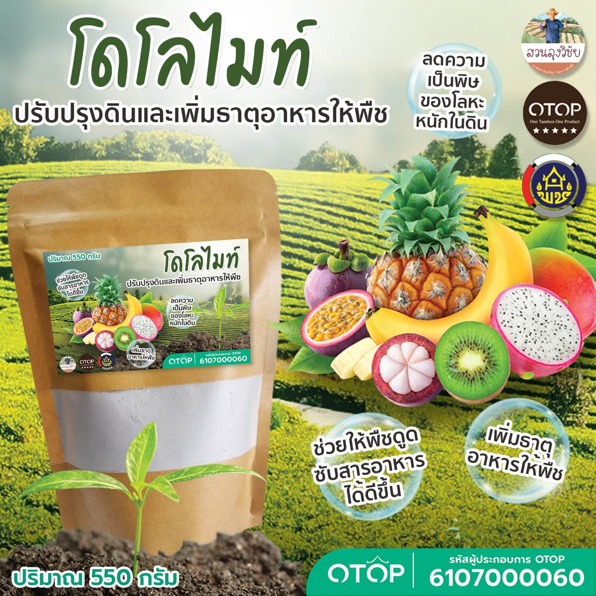 โดโลไมท์ Dolomite ใช้ปรับสภาพดิน ดินเสื่อมโทรม เกรดพิเศษ ราคาประหยัด