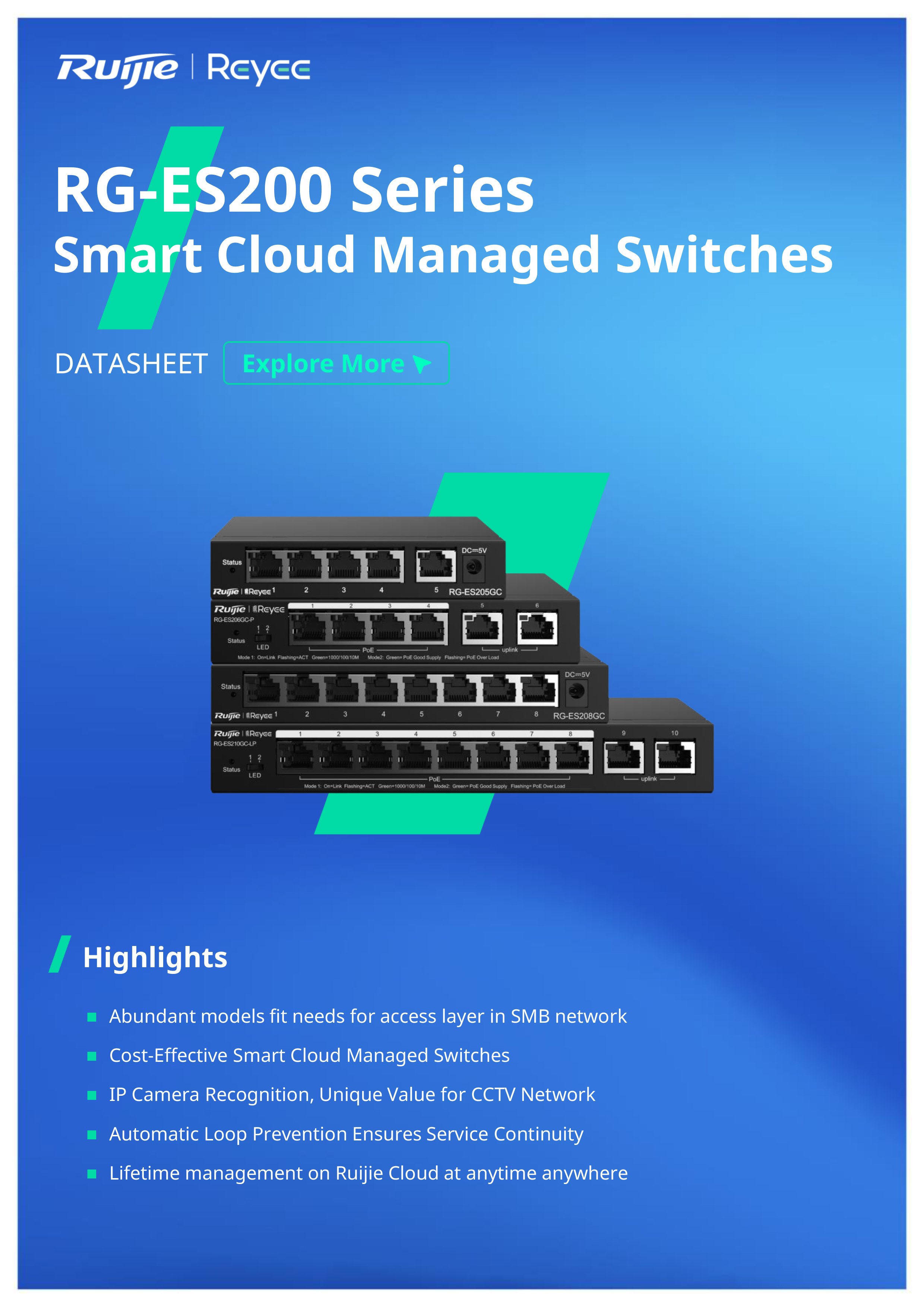 RUIJIE RG-ES220GS-P 20-Port Cloud POE+ Switch, 16 Gigabit PoE+ ports, 2 RJ45 Port, 2 SFP, 250W BY BILLIONAIRE SECURETECH RG-ES220GS-P