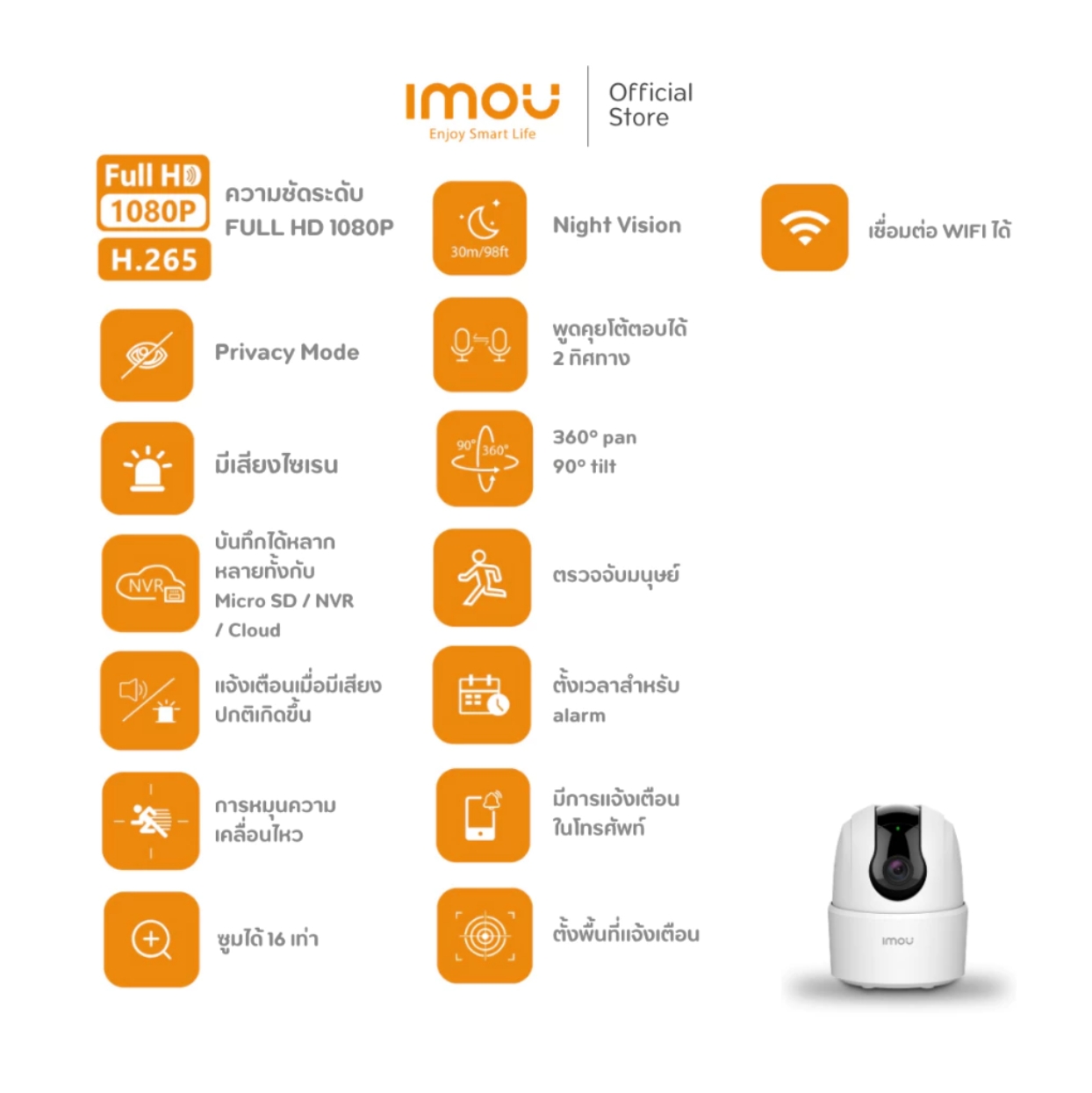 IMOU IPC-TA52P : RANGER 2C 5MP กล้องวงจรปิด WIFI 5 MP Indoor ไม่มี Port LAN, สำหรับใช้แบบ WIFI เท่านั้น, มีไมค์และลำโพงในตัว ใส่การ์ดได้ BY BILLIONAIRE SECURETECH IPC-TA52P