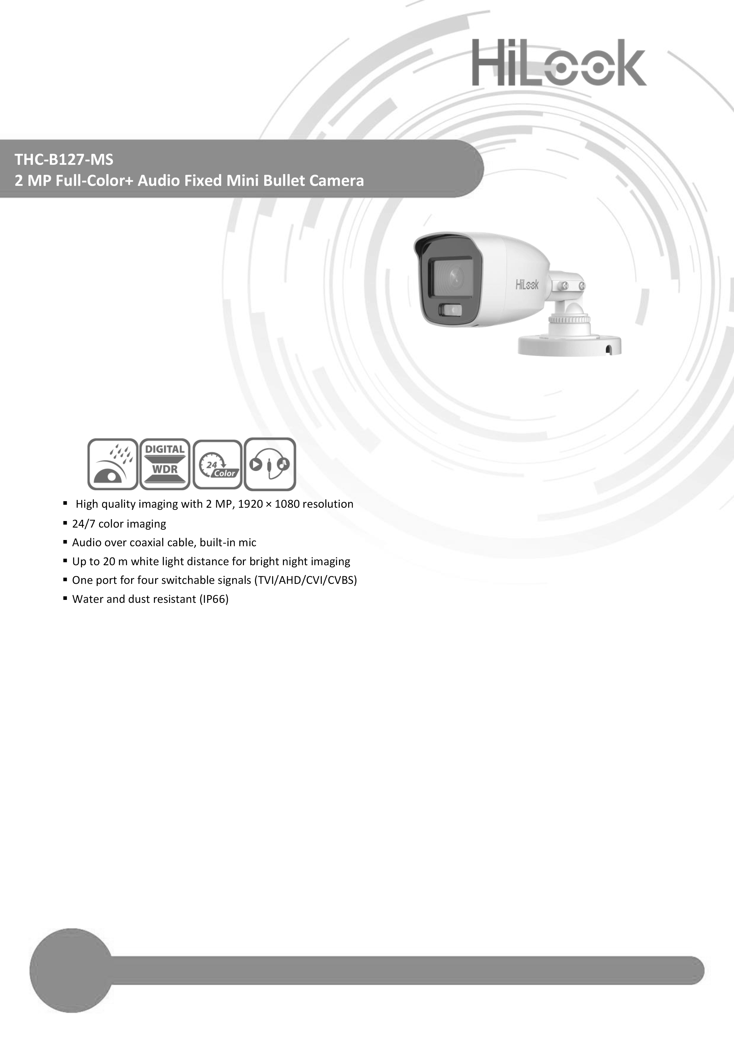 HILOOK THC-B127-MS ( 2.8 / 3.6 mm ) ล้องวงจรปิด 2ล้านพิกเซล Full Color + มีไมค์ในตัว BY BILLIONAIRE SECURETECH THC-B127-MS