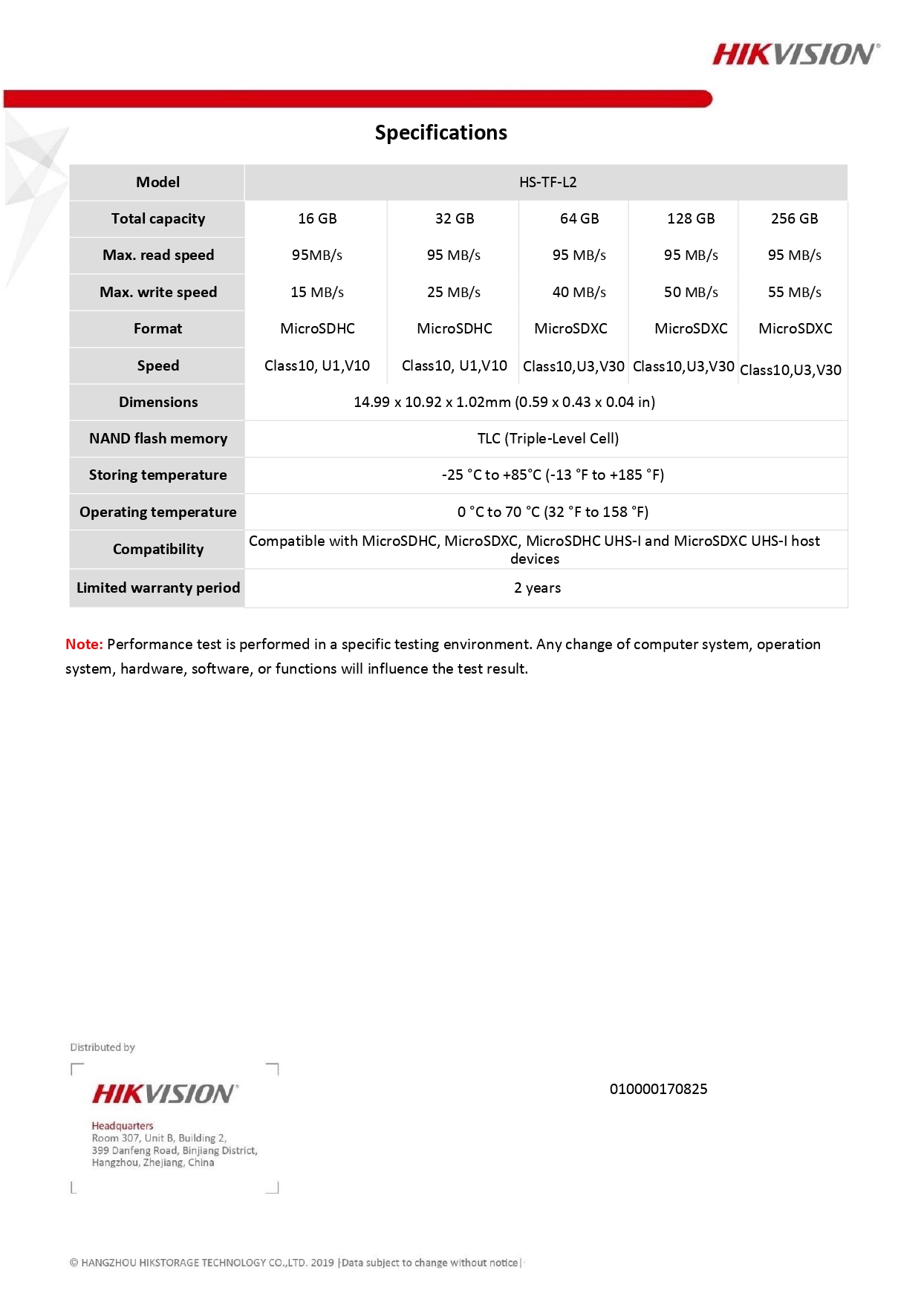 HIKVISION HS-TF-L2 256G Micro SD Card L2 For Surveillance 256GB XC Class10 V30 95MB/s BY BILLIONAIRE SECURETECH HS-TF-L2 256G
