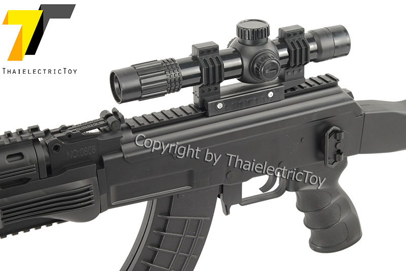 ปืนอัดลมพลาสติก AK12 ชักยิงทีล่ะนัด หนัก 1.2 Kg. ยาว 87 ซม. มีเลเซอร์ ใช้ลูกกระสุนพลาสติก 6 มิล
