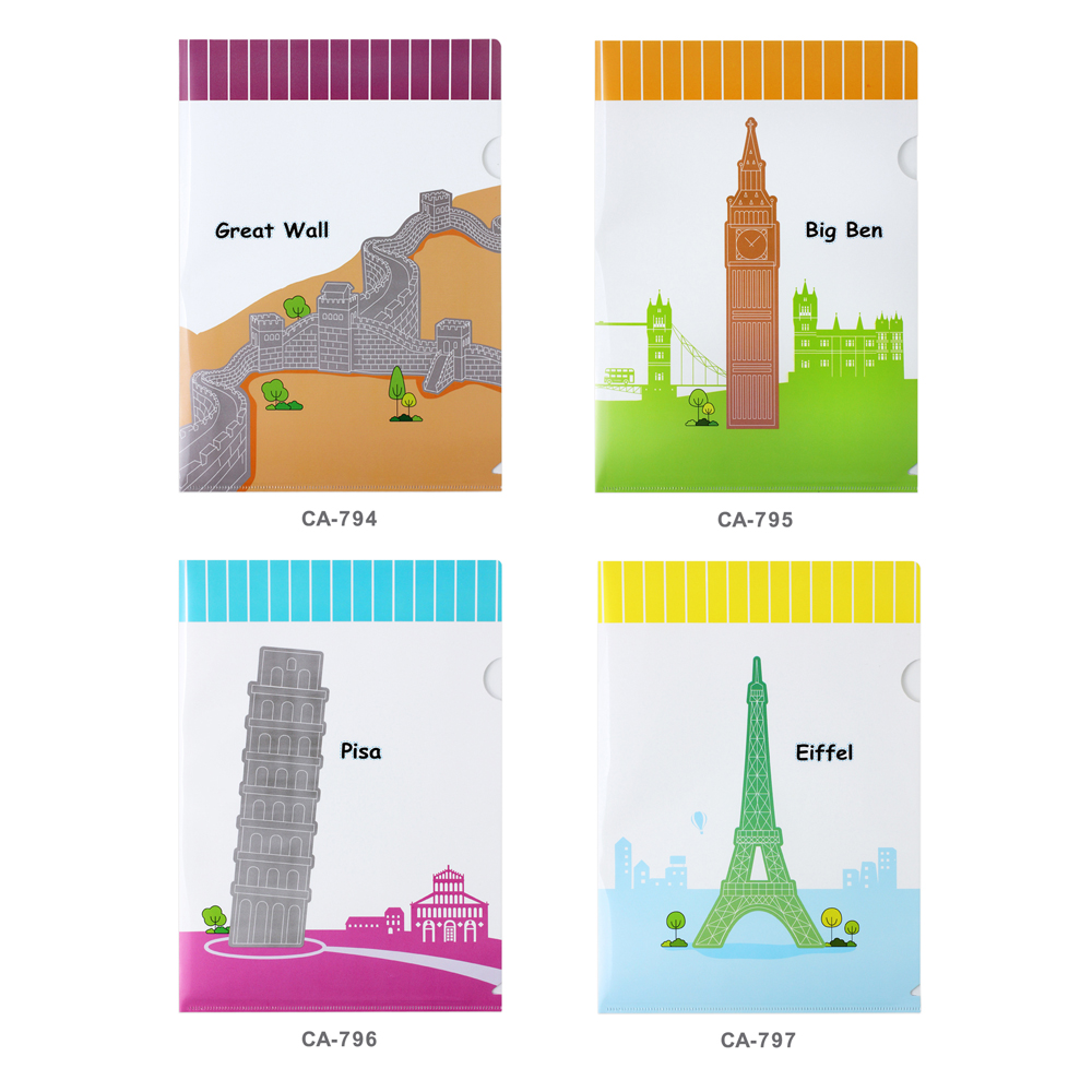 L-Type Plastic Folders A4 with Landmark Pattern Printed