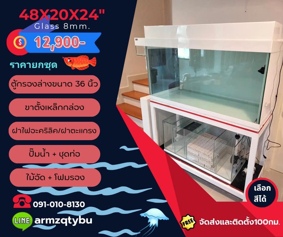 TP Service บริการรับติดตั้งตู้ปลา รับทำบ่ปลาคราฟ ตู้ปลาขนาด 48x20x24 Glass 8 mm.
