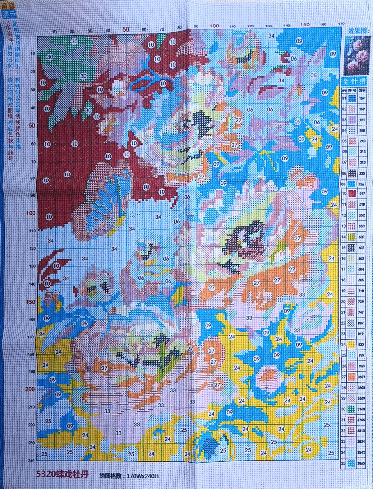 botan-1024 *พร้อมส่ง* ชุดปักครอสติช ลายผีเสื้อกับโบตั๋น (ปักเต็มผืนผ้า ไม่มีเดินเส้น ผ้า11CTพิมพ์ลาย ปัก 3 เส้นเล็ก) ขนาด 50*68 ซม.ผ้าครอสติช 11CTพิมพ์ลายปักบนผ้า ไหมคอตตอน 35 สี ผังลาย เข็ม