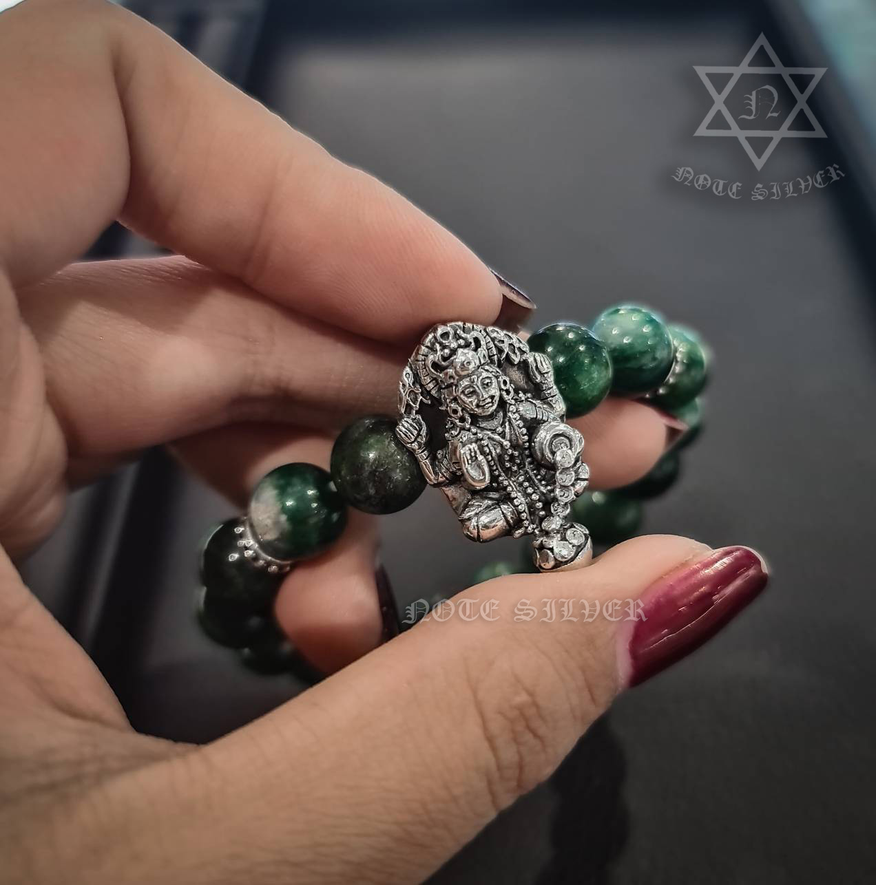 ❗ข้อมือหินประดับชาร์มพระแม่ลักษมีเงินแท้ พระแม่ลักษมีNSSV3375