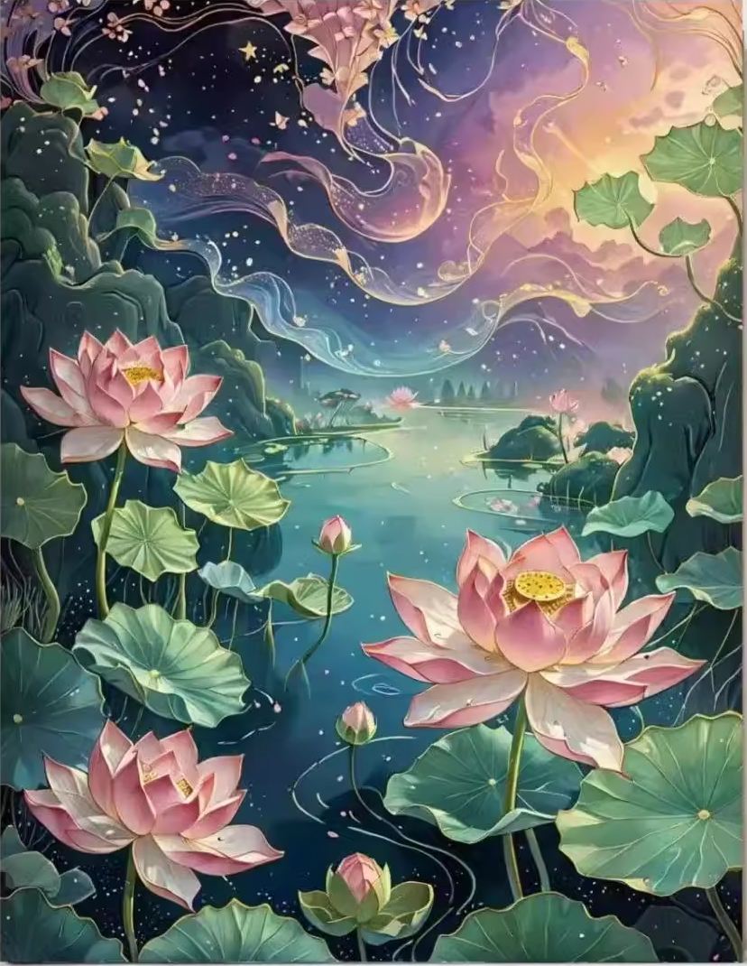 bua-1131 *สินค้าหมด* ชุดปักครอสติช ลายบึงบัวกลางขุนเขา (ปักเต็มผืนผ้า ไม่มีเดินเส้น ผ้า9CTพิมพ์ลาย ปัก 4 เส้นเล็ก) ขนาด 60*80 ซม.ผ้าครอสติช 9CTพิมพ์ลายปักบนผ้า ไหมคอตตอน 39 สี ผังลาย เข็ม