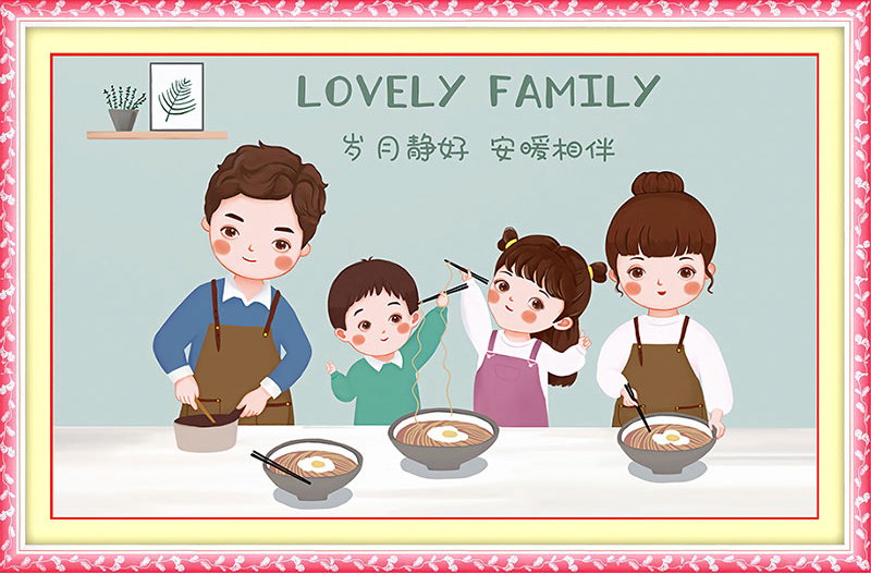 love-1046 *พร้อมส่ง* ชุดปักครอสติช ลายครอบครัวน่ารัก (งานปักเต็มลาย) ขนาด 60*40 ซม.ผ้าครอสติช 11CTพิมพ์ลายปักบนผ้า ไหมคอตตอน 29 สี ผังลาย เข็ม
