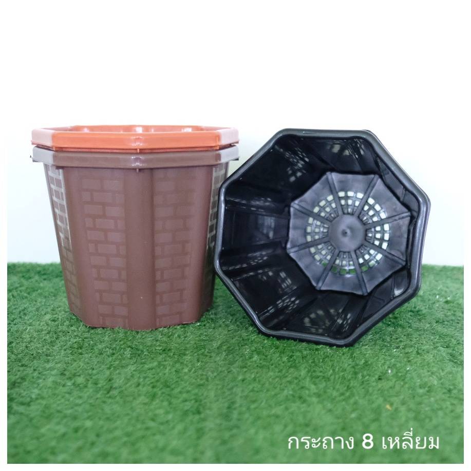กระถาง 8 เหลี่ยม สีอิฐ No. 419-2 อิฐ