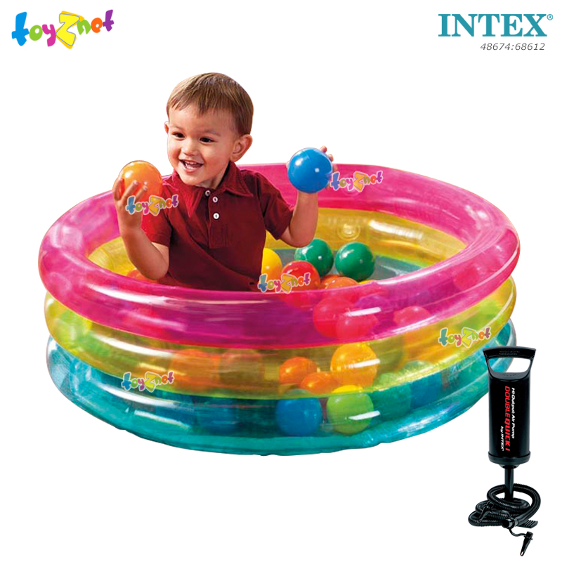 Intex 3-Ring Baby Ball Pit 86x25 cm w/50 Fun Ballz no.48674/58924 + DQI Air Pump