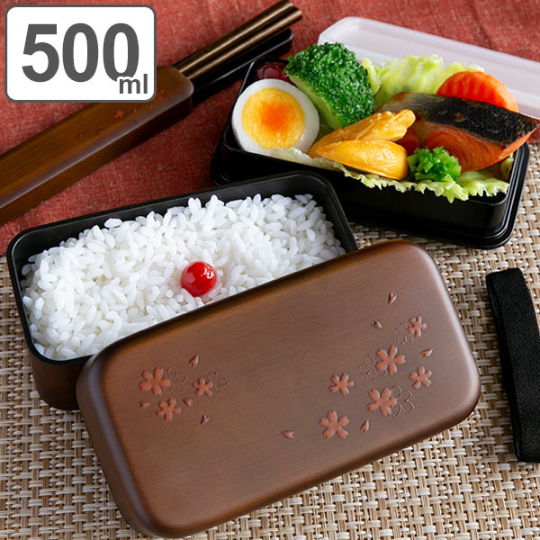 Lunch Box Long angle Wood Grain Sakura - กล่องเบนโตะญี่ปุ่นลายดอกซากุระ 500 ml.