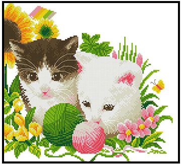 cat-1012 *พร้อมส่ง* ชุดปักครอสติช ลายคู่แมวน้อย (ผ้า11CTพิมพ์ลาย ปัก 3 เส้นเล็ก) ขนาด 38*36 ซม.ผ้าครอสติช 11CTพิมพ์ลายปักบนผ้า ไหมคอตตอน 20 สี ผังลาย เข็ม