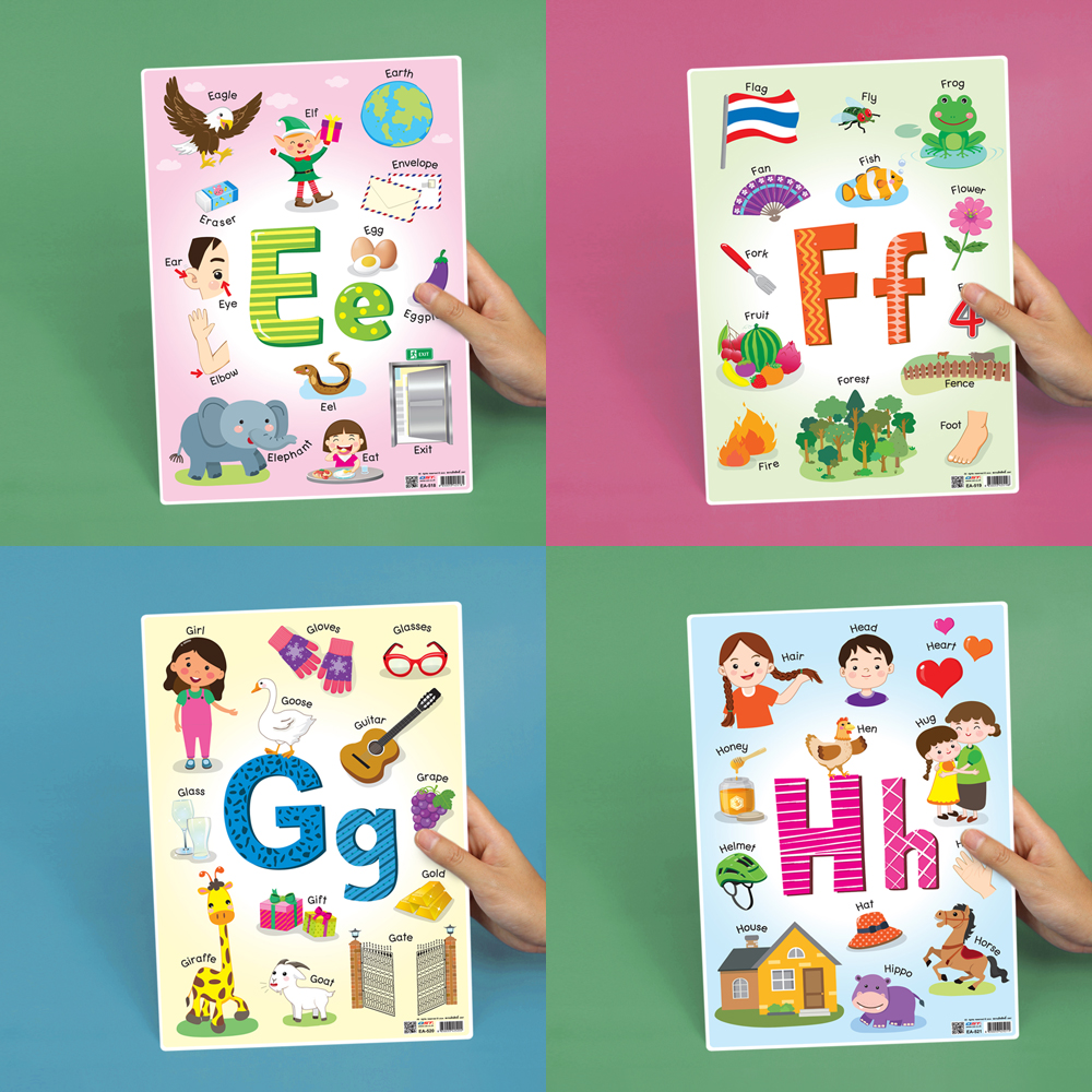 โปสเตอร์ความรู้ บัตรคำ ชุดคำศัพท์ภาษาอังกฤษ E F G H