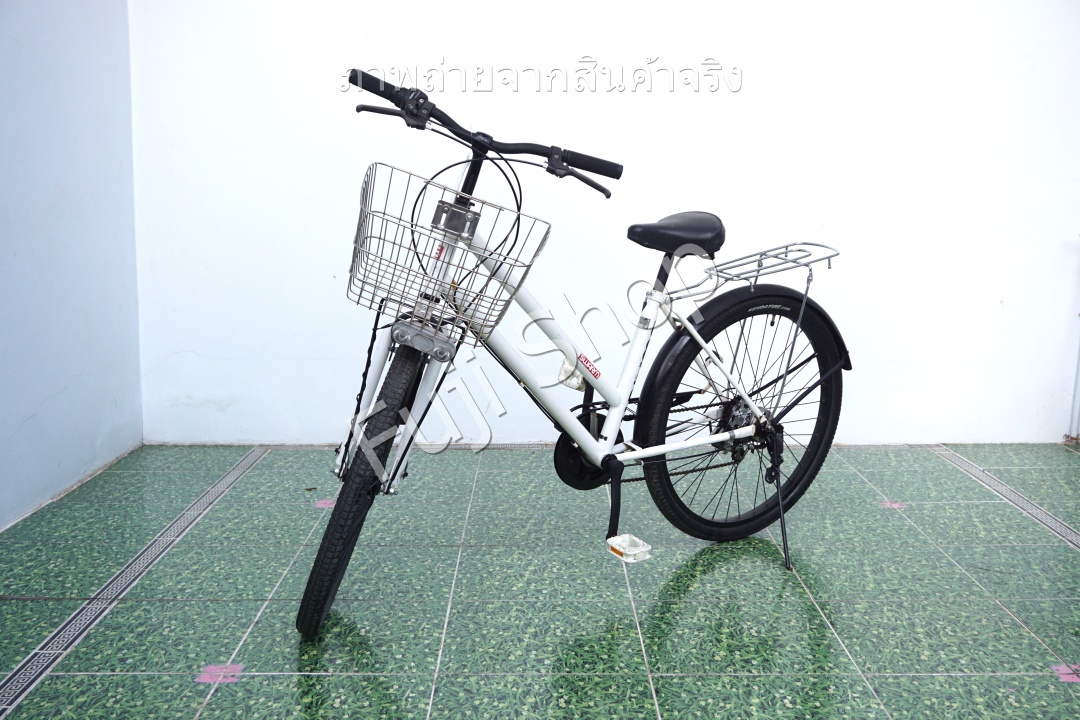 จักรยานแม่บ้านล้อโต ญี่ปุ่น - ล้อ 26x1.9 - เกียร์ 6 สปีด - ไฟหน้าอัตโนมัติ - Swarm - สีขาว [จักรยานมือสอง]